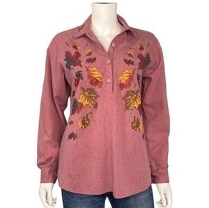 Blair VINTAGE Fall Leaves Mauve Button Top Size 8